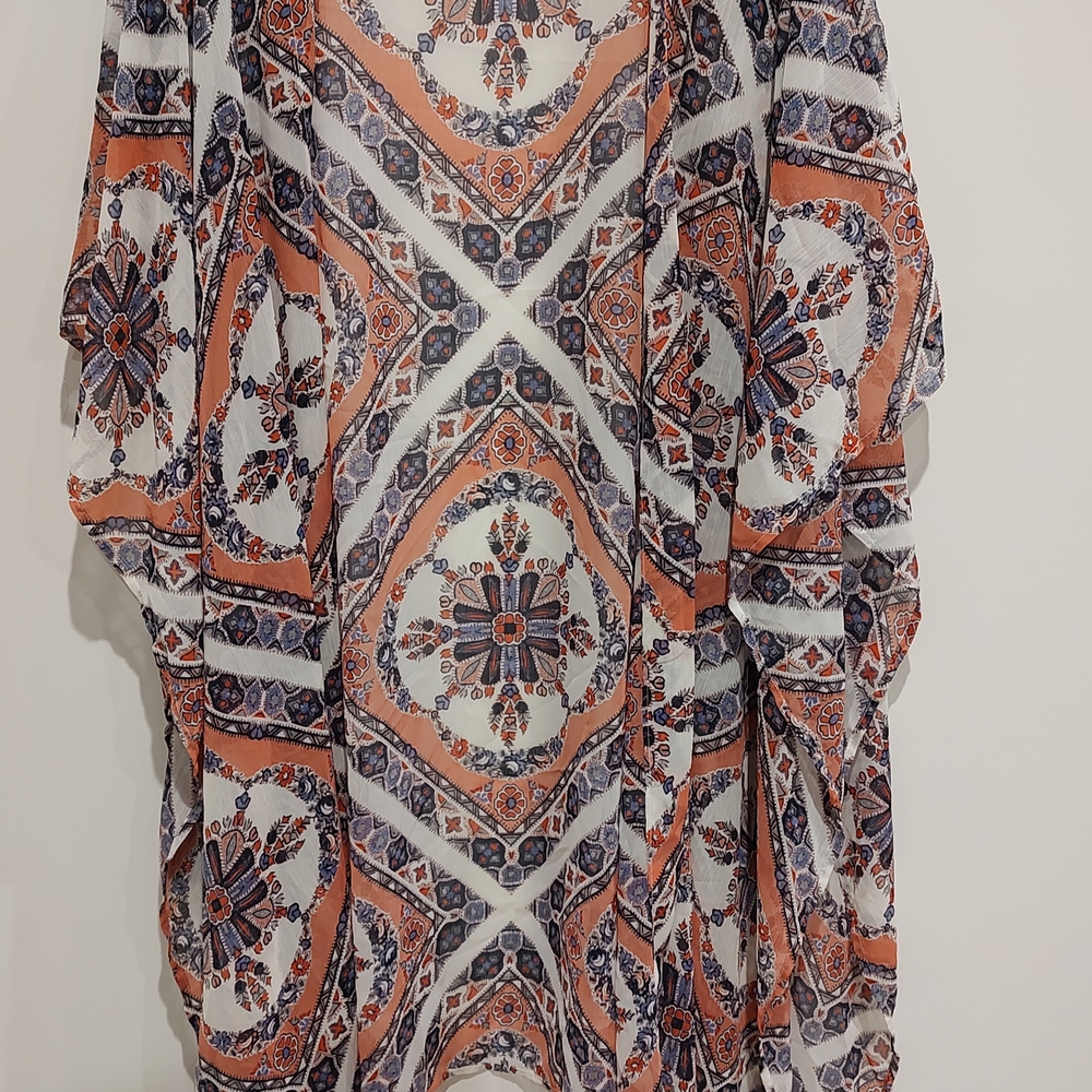Xhilaration Boho Women's Orange and Blue Pattern Cover Up